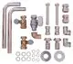 Vaillant Zubehörset mit verschiedenen Rohren, Ventilen und Gewinden, geeignet für Heizungsinstallationen. Enthält Teile aus Metall und Verbindungsstücke.